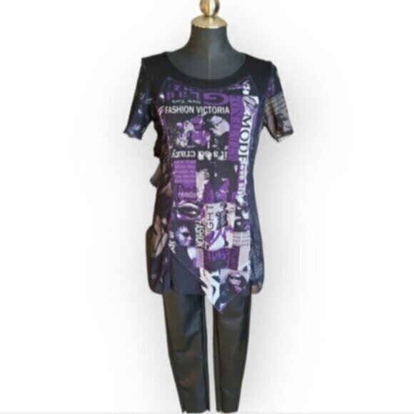 Bellissima Mixed Media Print Tunic Top Sz Small - Picture 2 of 8